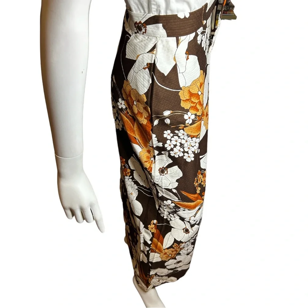 Vintage 70s F.A.Chatta Brown Floral Maxi Skirt 26 Waist - Picture 5 of 14